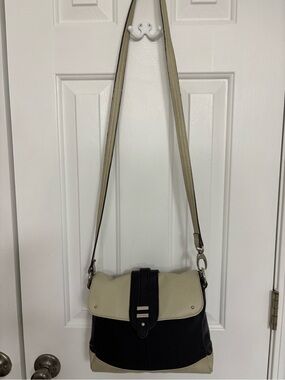 Tignanello Black and Cream Two-Tone Crossbody Shoulder Bag